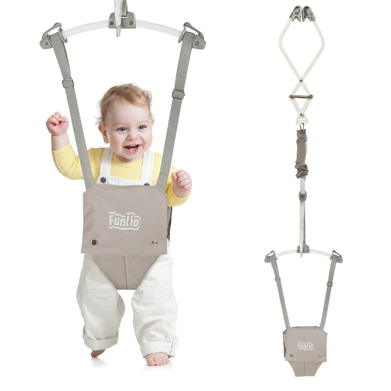 FUNLIO Baby Door Jumper for 6-24 Months (with Door Clamp), Baby Jumper Doorway with Strong Spring & Adjustable Strap, Portable Infant Baby Bouncer, Bearing 40 Lbs, CPC & CE Certified - Gray - Image 1